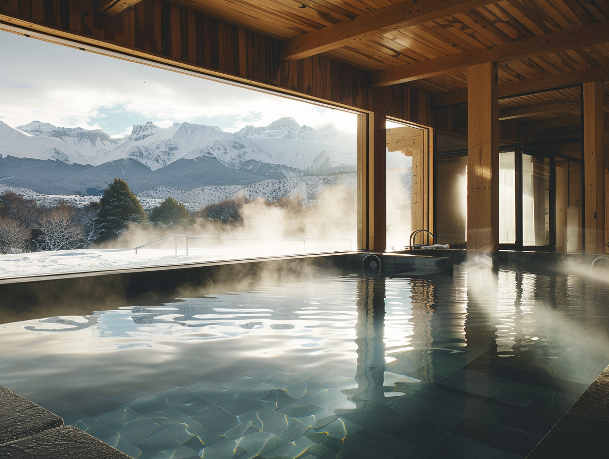 Piscinas termales con vista al Lago Nahuel Huapi